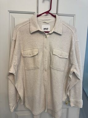 Aerie Waffle-Knit Button Front Shirt Cream